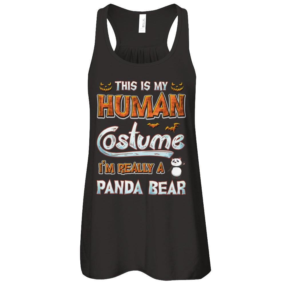 Panda Halloween My Human Costume I'm Really A Panda-T-Shirt & Tank Top-Women's Flowy Racerback Tank-Black