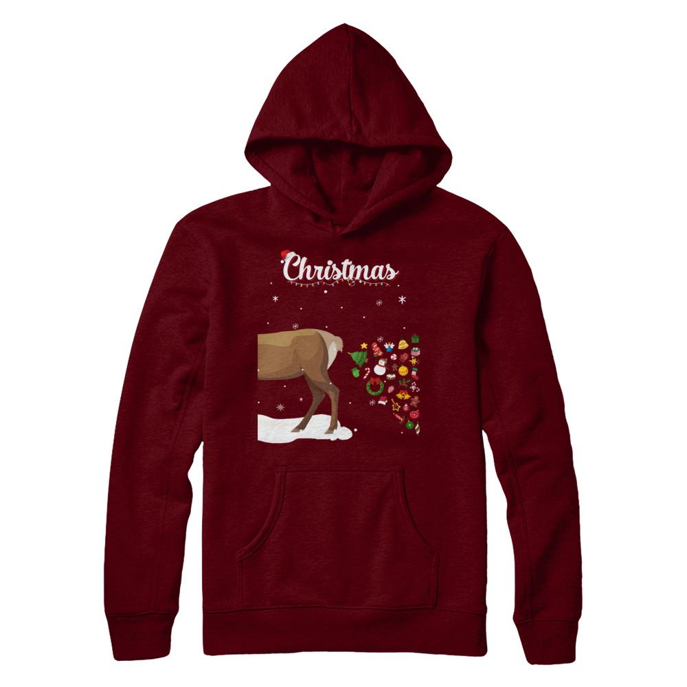 Couples Sick Reindeer Funny Ugly Christmas Sweater-T-Shirt & Sweatshirt-Pullover Hoodie-Maroon