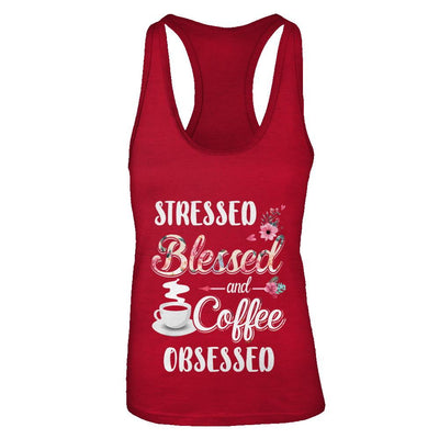 Stressed Blessed And Coffee Obsessed-T-Shirt & Tank Top-Women's Ideal Racerback Tank-Red