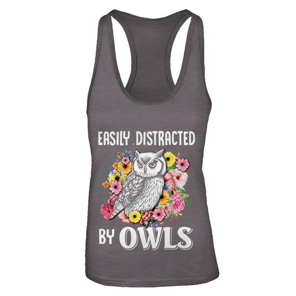 Easily Distracted By Owls-T-Shirt & Tank Top-Women's Ideal Racerback Tank-Dark Grey