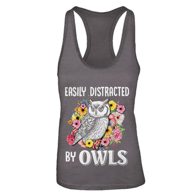 Easily Distracted By Owls-T-Shirt & Tank Top-Women's Ideal Racerback Tank-Dark Grey