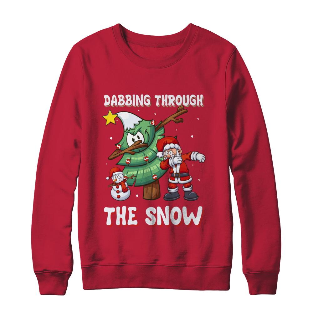 Dabbing Santa Snowman Christmas Tree-T-Shirt & Sweatshirt-Crewneck Sweatshirt-Red
