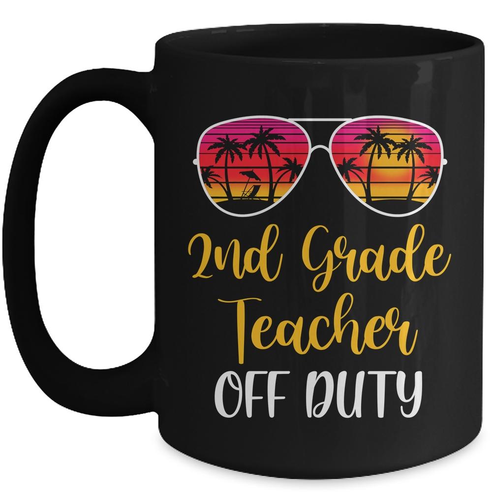 2nd Grade Teacher Off Duty Sunglasses Beach Sunset Mug-Coffee Mug-Mug-Black
