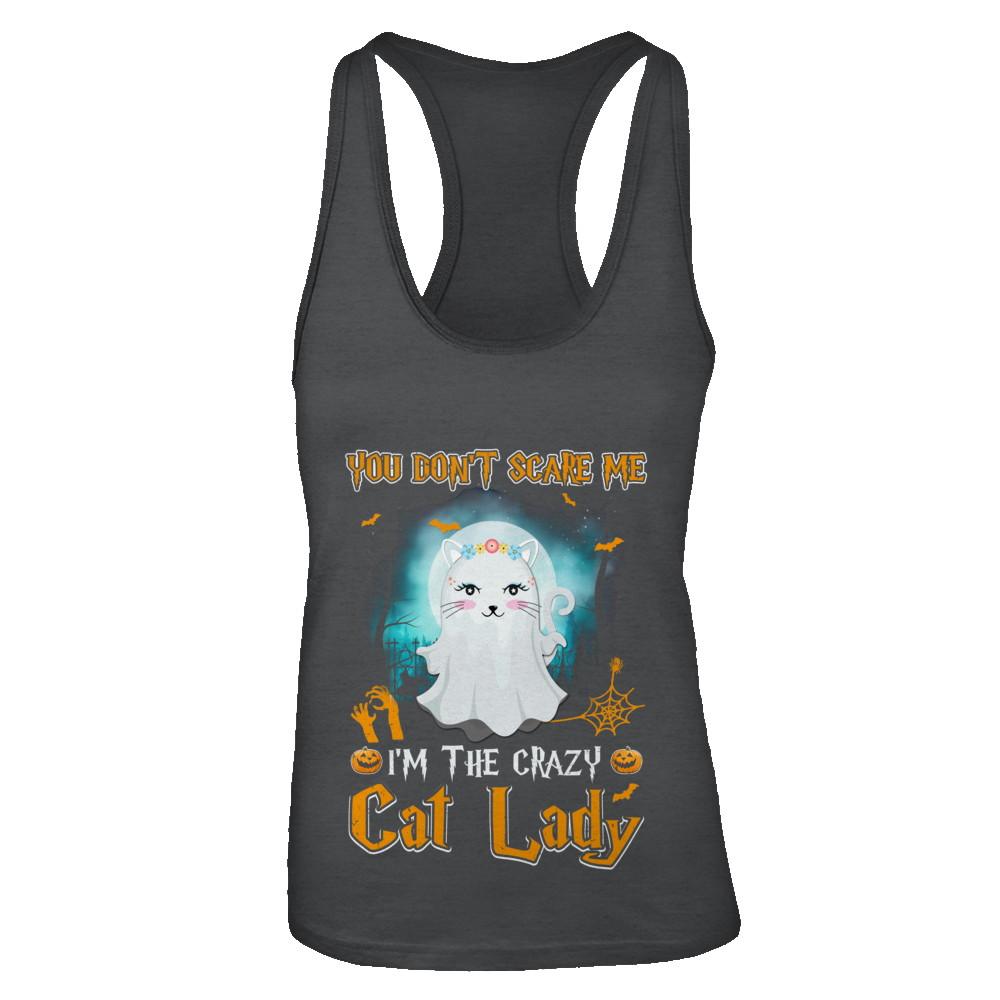 You Don't Scare Me I'm A Crazy Cat Lady Ghost Halloween-T-Shirt & Tank Top-Women's Ideal Racerback Tank-Black