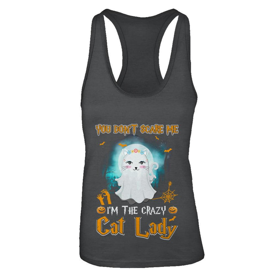 You Don't Scare Me I'm A Crazy Cat Lady Ghost Halloween-T-Shirt & Tank Top-Women's Ideal Racerback Tank-Black