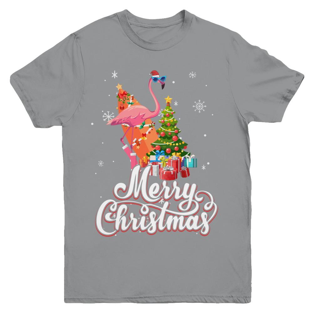 Flamingo Christmas Gift Merry Christmas Flamingo Youth-Youth Shirt-Youth T-Shirt-Sport Grey
