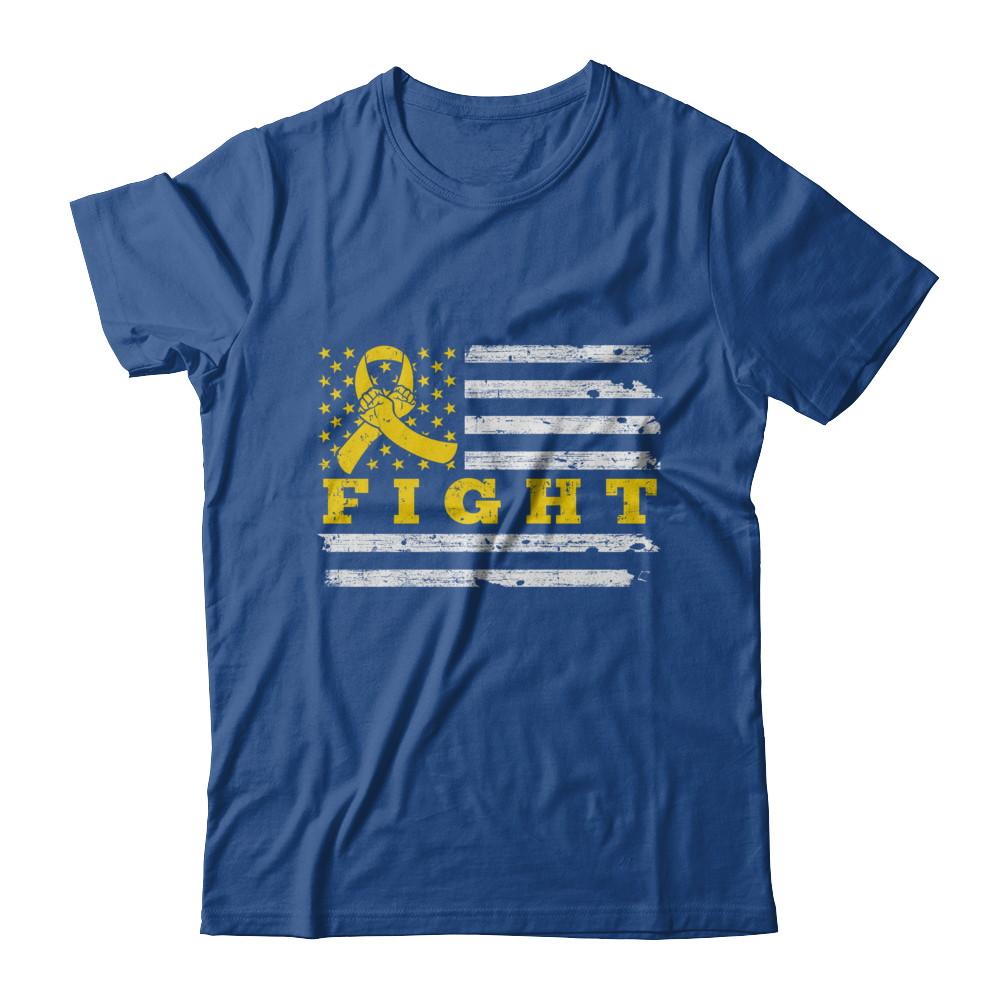 Fight Gold Yellow Ribbon US Flag Childhood Cancer Awareness-T-Shirt & Hoodie-Classic T-Shirt-Royal