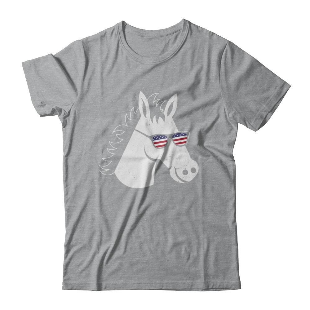 July 4Th Patriotic USA American Flag With Horse-T-Shirt & Hoodie-Classic T-Shirt-Sport Grey
