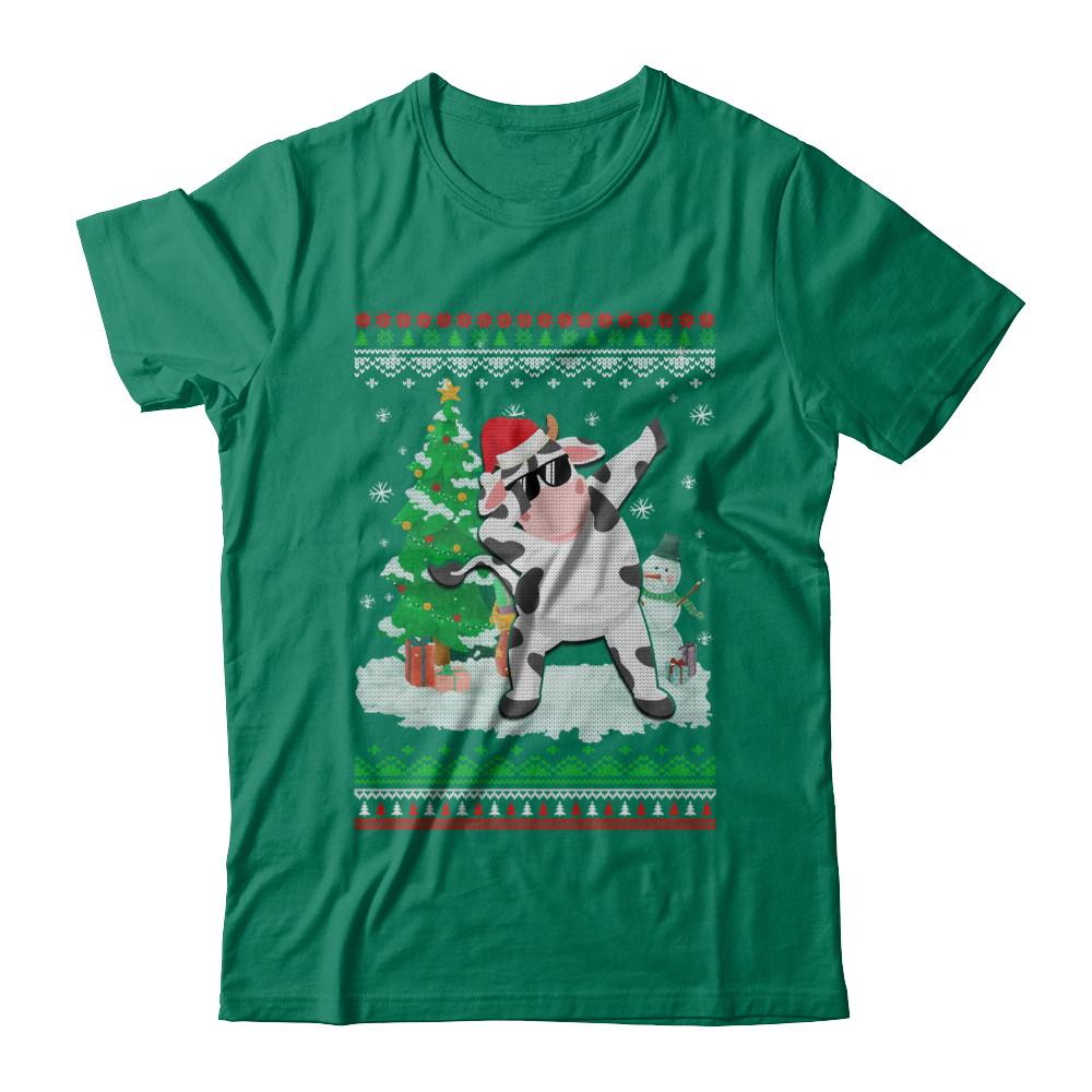 Santa Hat Cow Dabbing Christmas Ugly Sweater-T-Shirt & Sweatshirt-Classic T-Shirt-Kelly Green