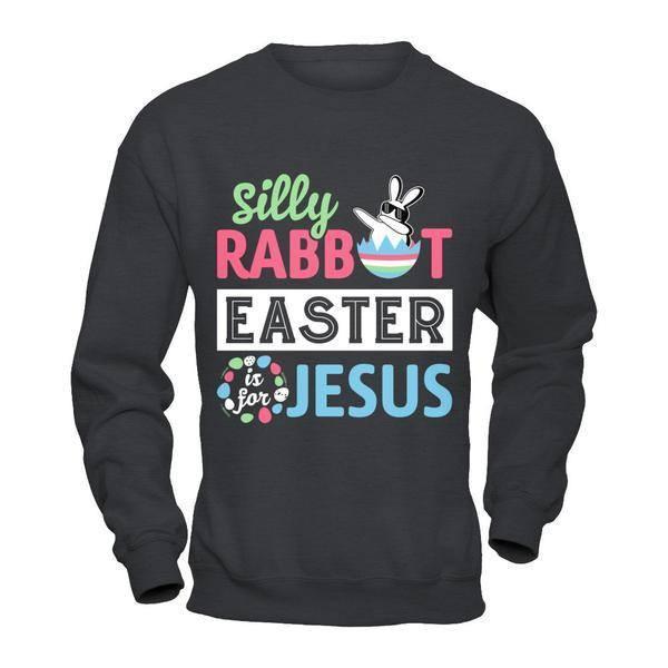 Dabbing Silly Rabbit Easter Is For Jesus-T-Shirt & Hoodie-Crewneck Sweatshirt-Dark Heather