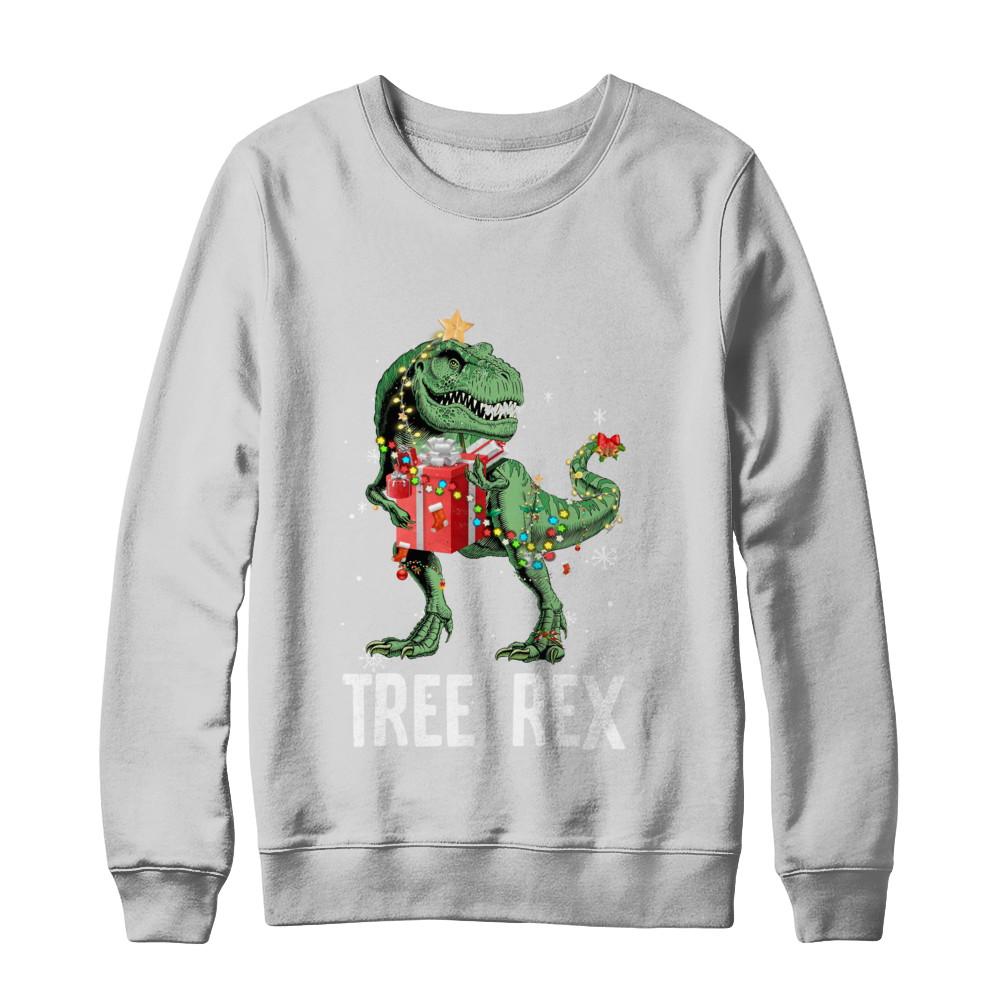 Christmas Tree For Kids Boys T Rex Dinosaur Xmas Gifts-T-Shirt & Sweatshirt-Crewneck Sweatshirt-White