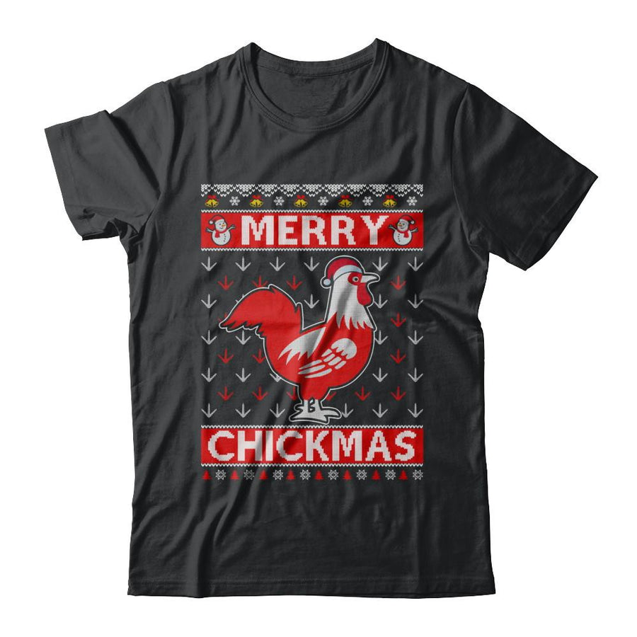Merry Chickmas Farmer Chicken Ugly Christmas Sweater-T-Shirt & Sweatshirt-Classic T-Shirt-Black