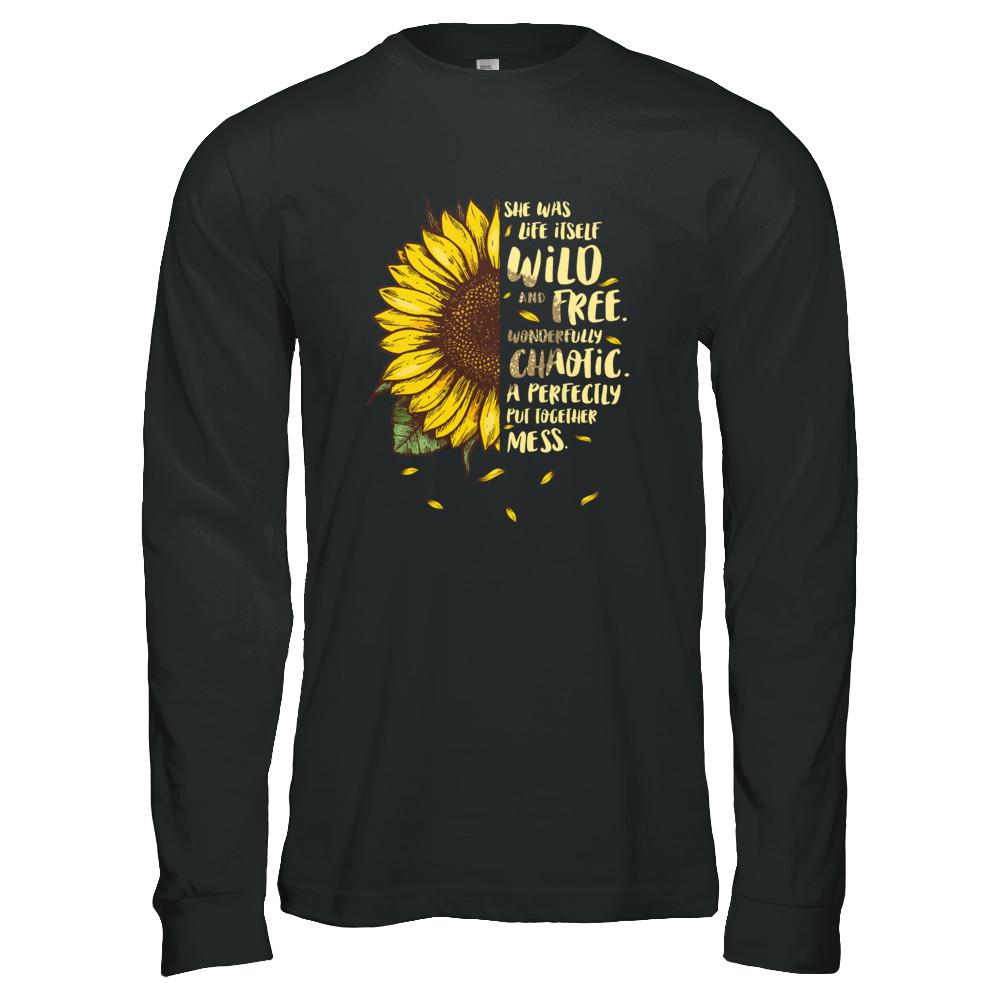 She Was Life Itself Wild And Free Vintage Sunflower-T-Shirt & Tank Top-Long Sleeve T-Shirt-Black