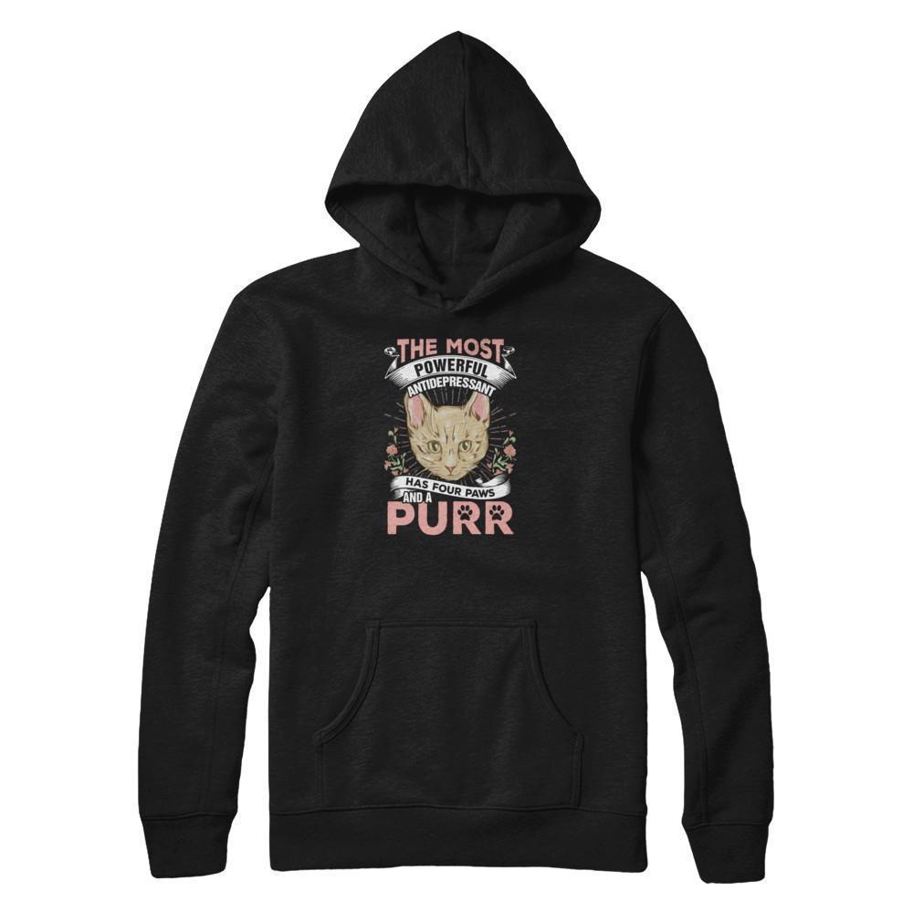 The Most Powerful Antidepressant Has Four Paws And A Purr-T-Shirt & Tank Top-Pullover Hoodie-Black