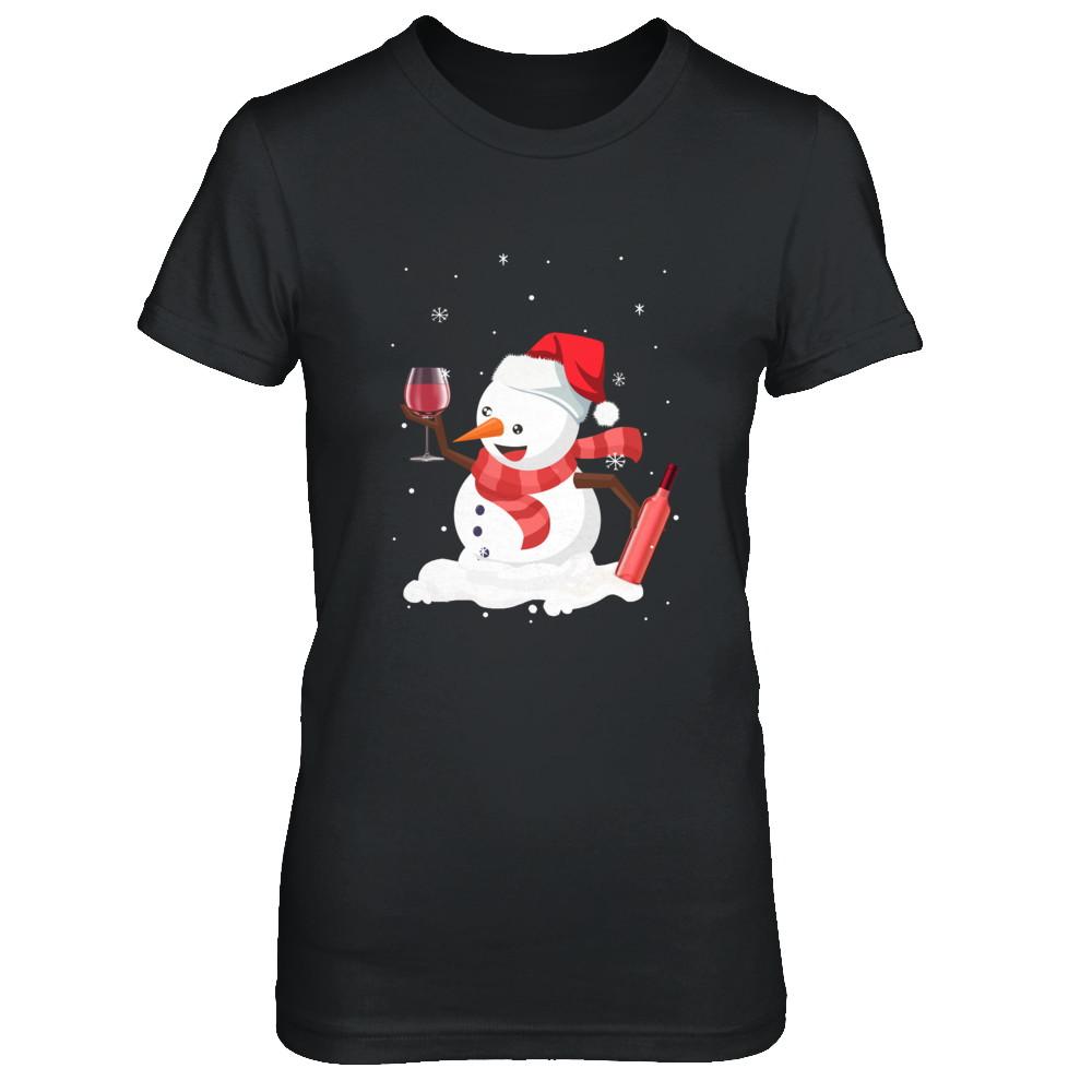 Snowman Wine Drinking Wine Lovers Christmas Gift-T-Shirt & Sweatshirt-Women's T-Shirt-Black