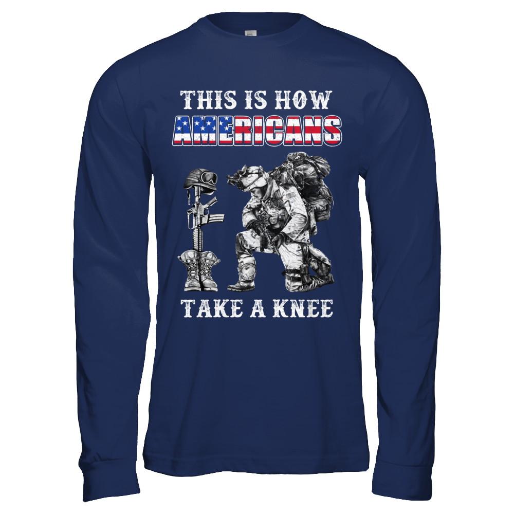 Veteran This Is How Americans Take A Kneel-T-Shirt & Hoodie-Long Sleeve T-Shirt-Navy
