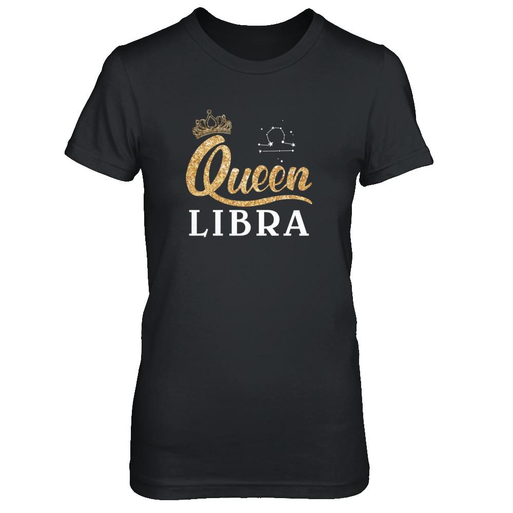 Queen Libra Zodiac September October Birthday Gift-T-Shirt & Tank Top-Women's T-Shirt-Black