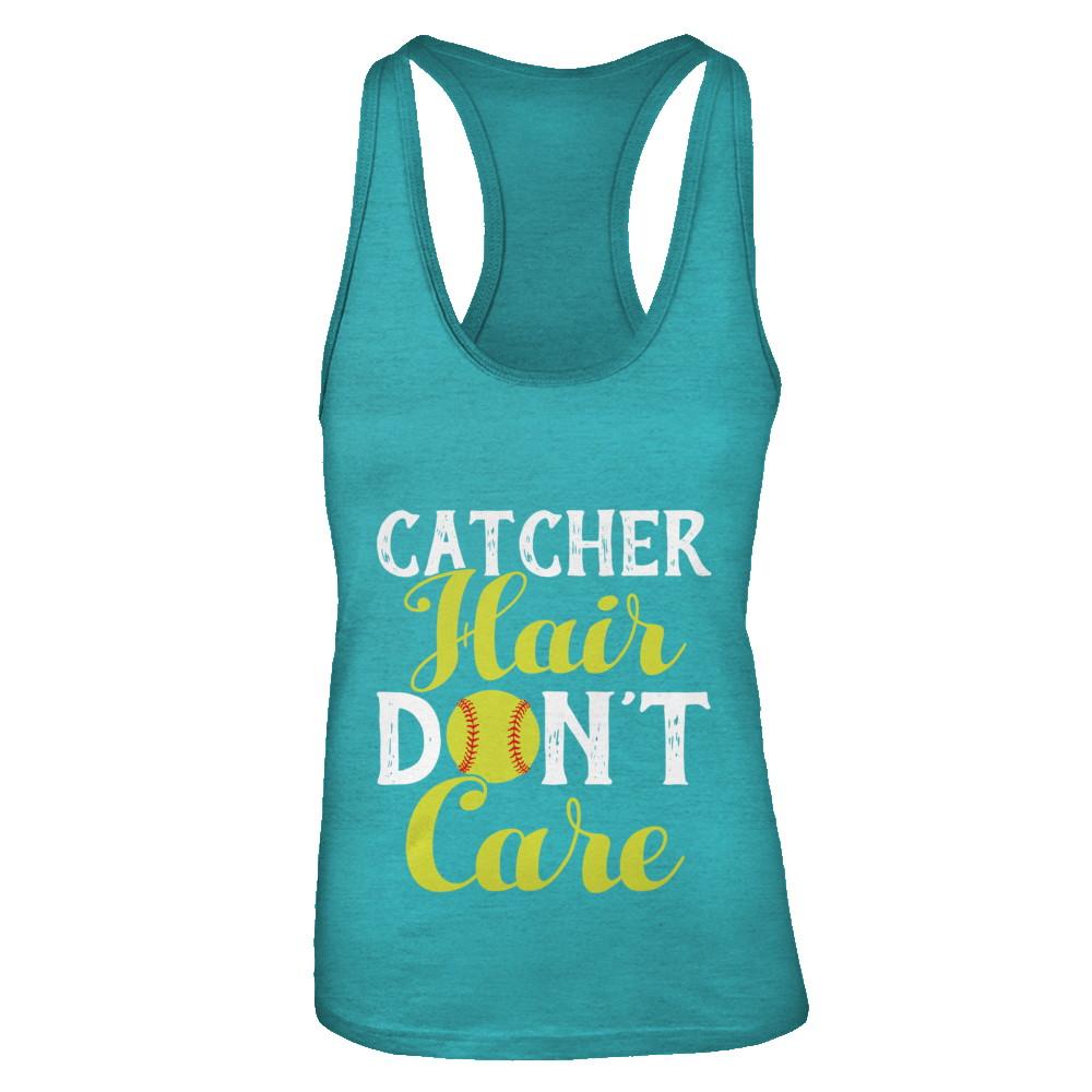 Catcher Hair Don't Care Softball-T-Shirt & Tank Top-Women's Ideal Racerback Tank-Tahiti Blue