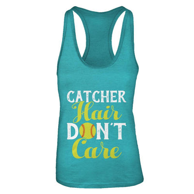 Catcher Hair Don't Care Softball-T-Shirt & Tank Top-Women's Ideal Racerback Tank-Tahiti Blue