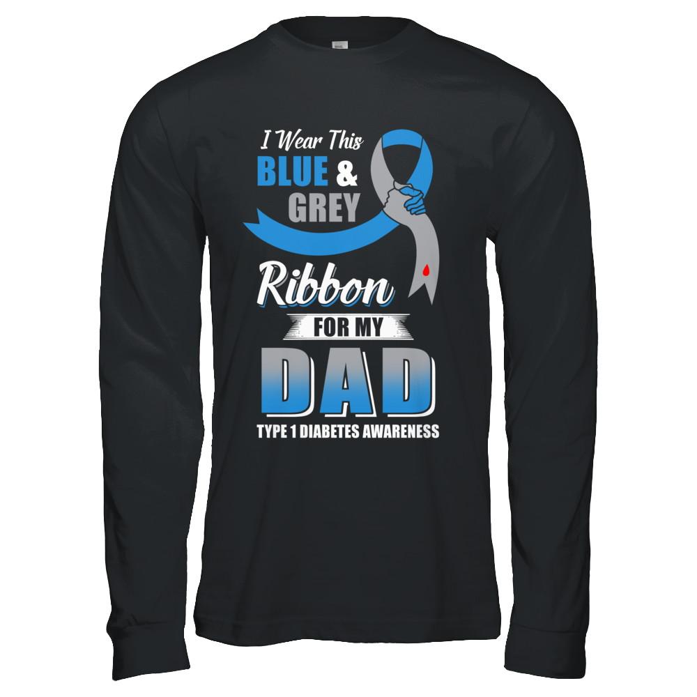 I Wear Blue And Gray For My Dad Diabetes Awareness-T-Shirt & Hoodie-Long Sleeve T-Shirt-Black