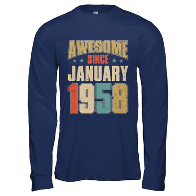 Vintage Retro Awesome Since January 1958 63th Birthday-T-Shirt & Hoodie-Long Sleeve T-Shirt-Navy