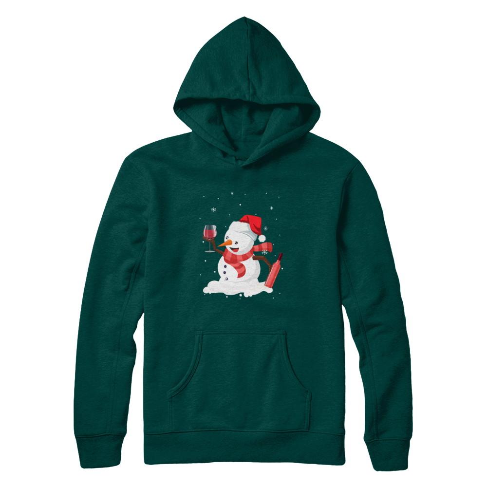 Snowman Wine Drinking Wine Lovers Christmas Gift-T-Shirt & Sweatshirt-Pullover Hoodie-Deep Forest