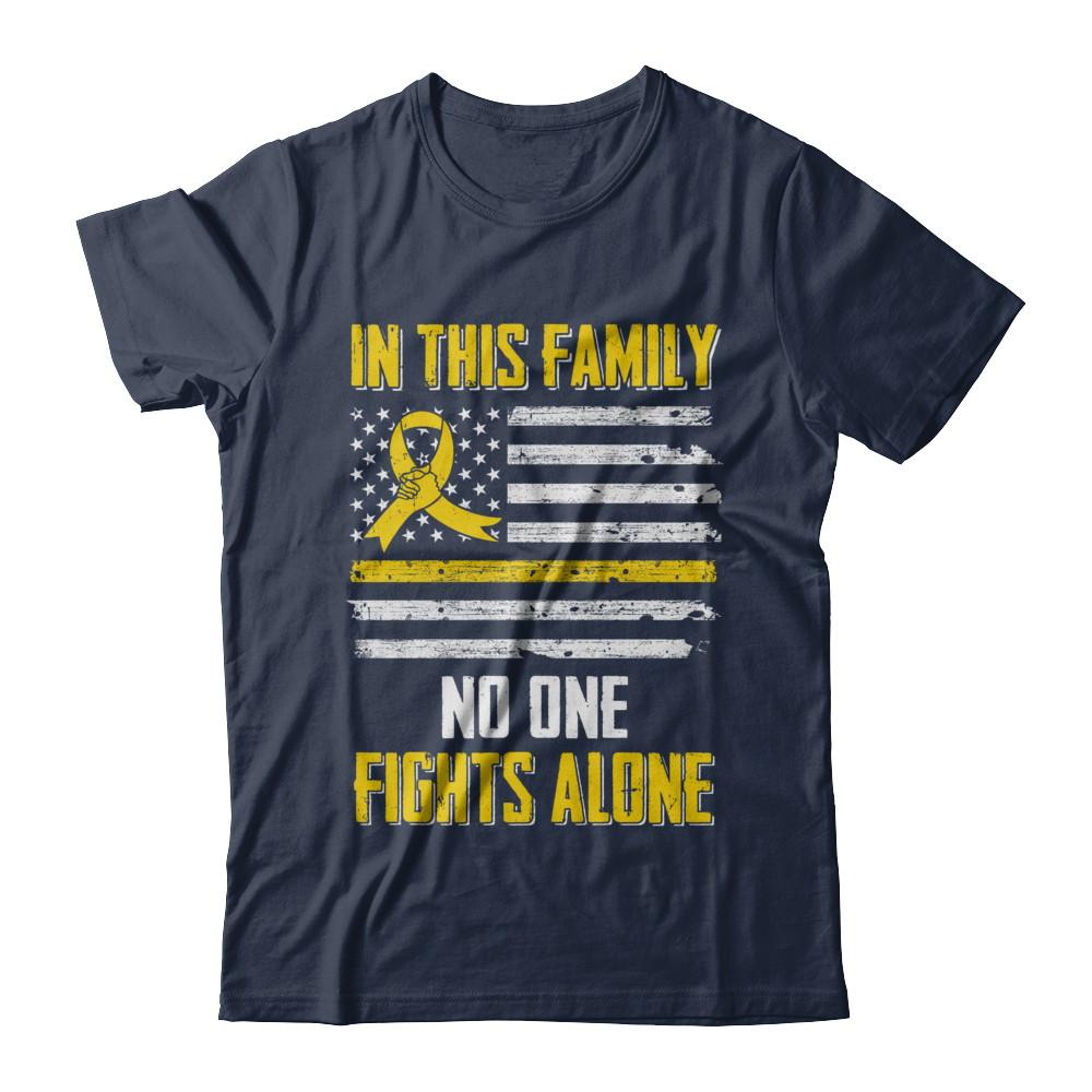 In This Family No One Fights Alone Childhood Cancer-T-Shirt & Hoodie-Classic T-Shirt-Navy