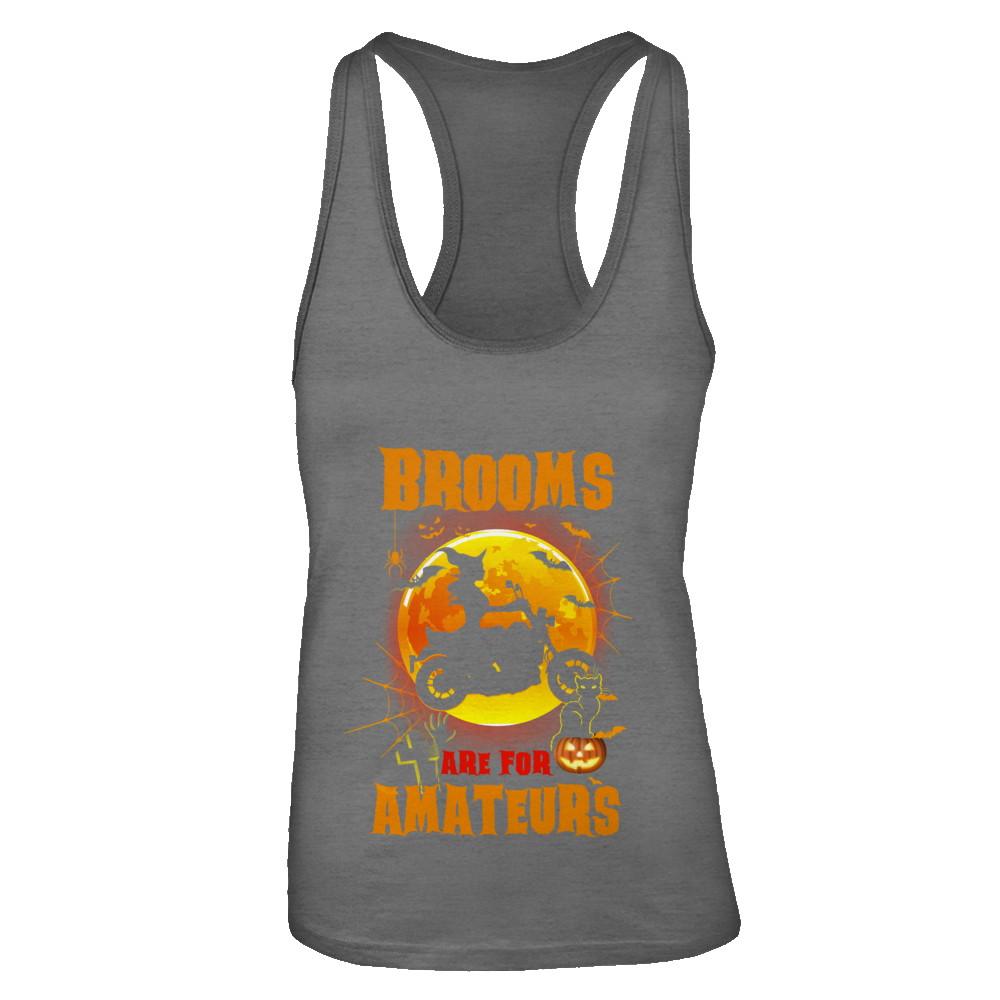 Brooms Are For Amateurs Funny Halloween Biker-T-Shirt & Tank Top-Women's Ideal Racerback Tank-Dark Grey