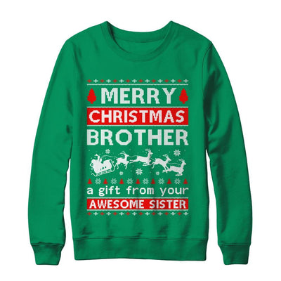 Merry Christmas Brother A Gift From Your Sister Sweater-T-Shirt & Sweatshirt-Crewneck Sweatshirt-Irish Green