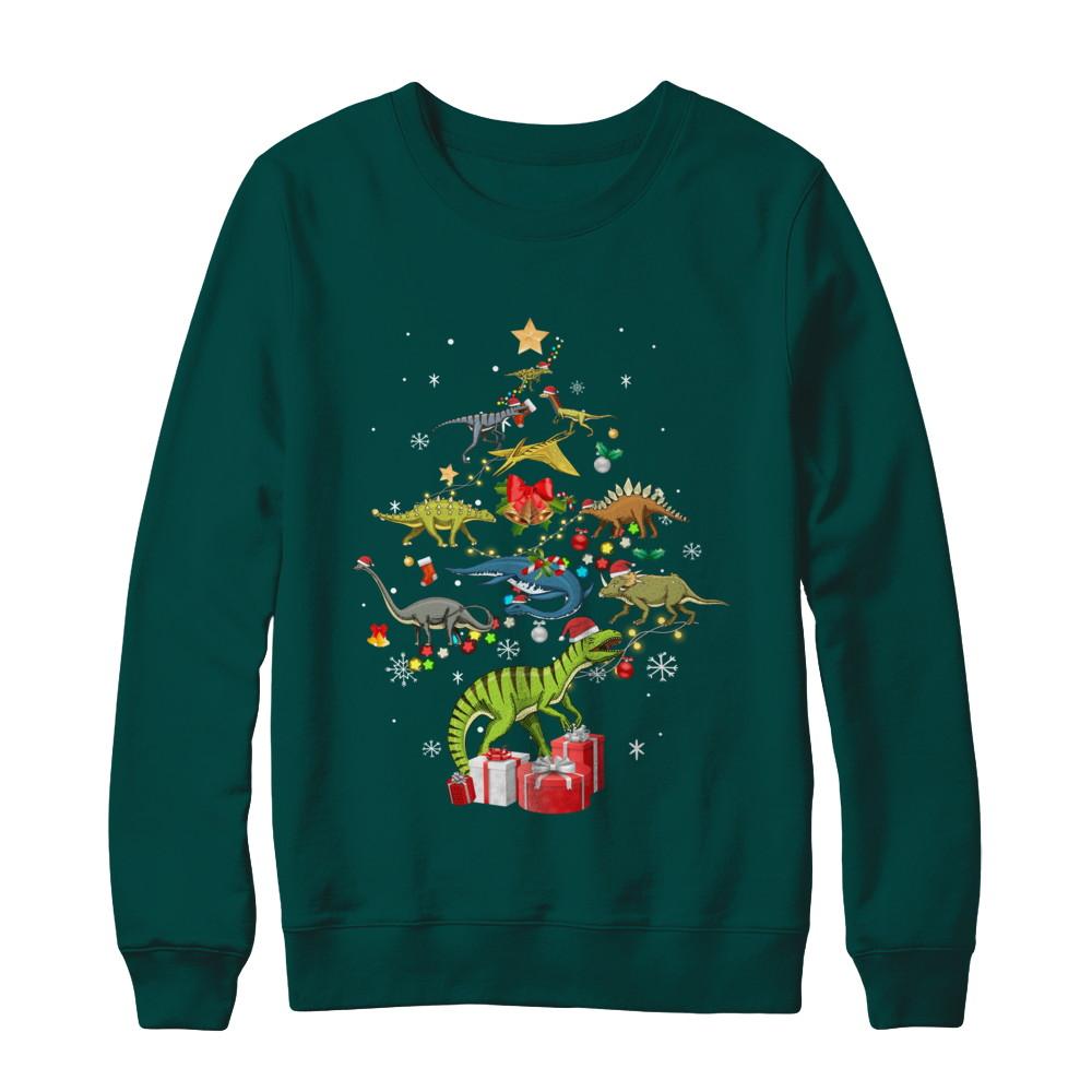 Tree Rex Funny Dinosaur Christmas Tree Kids Gift-T-Shirt & Sweatshirt-Crewneck Sweatshirt-Deep Forest