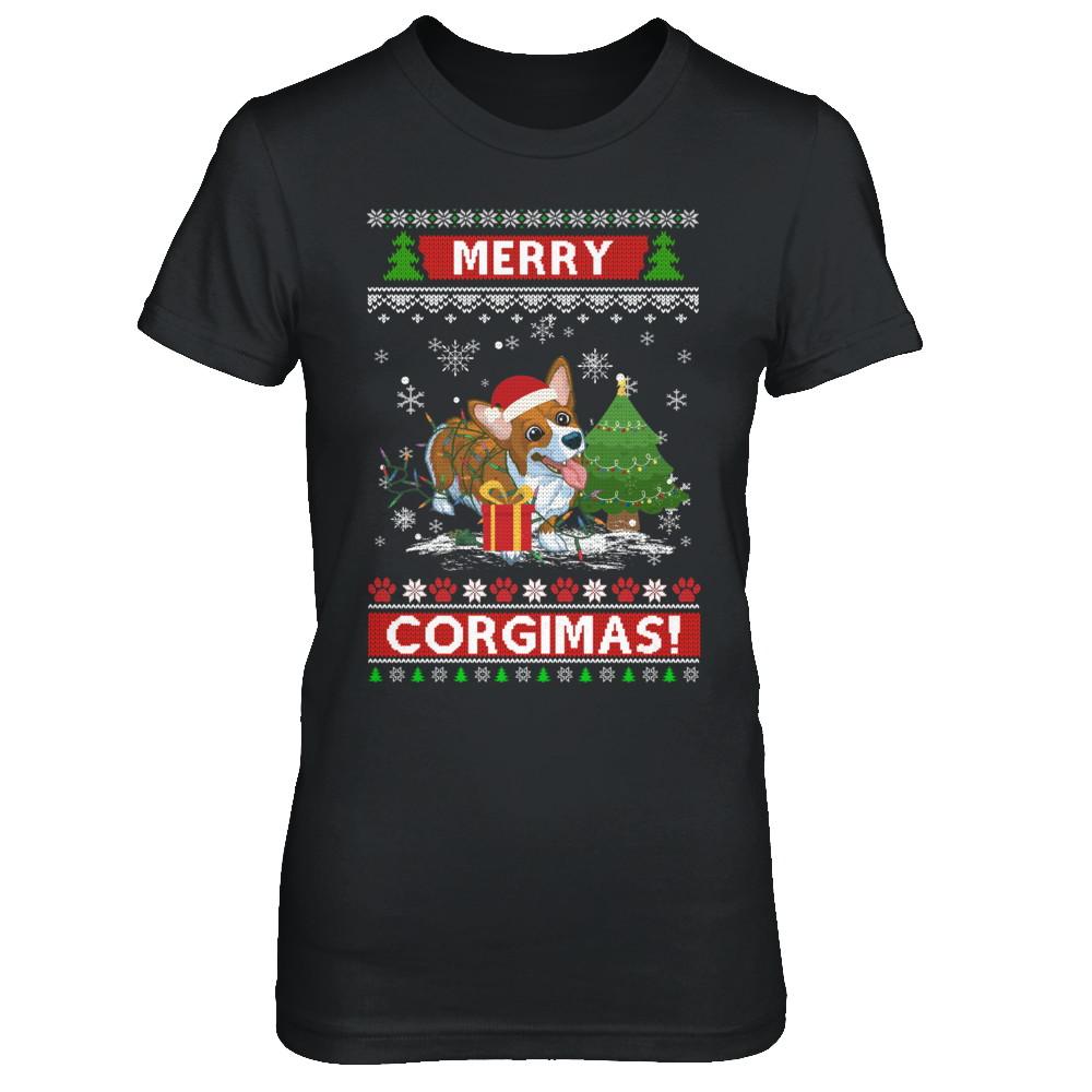 Funny Merry Corgmas Santa Corgi Ugly Christmas Sweater-T-Shirt & Sweatshirt-Women's T-Shirt-Black