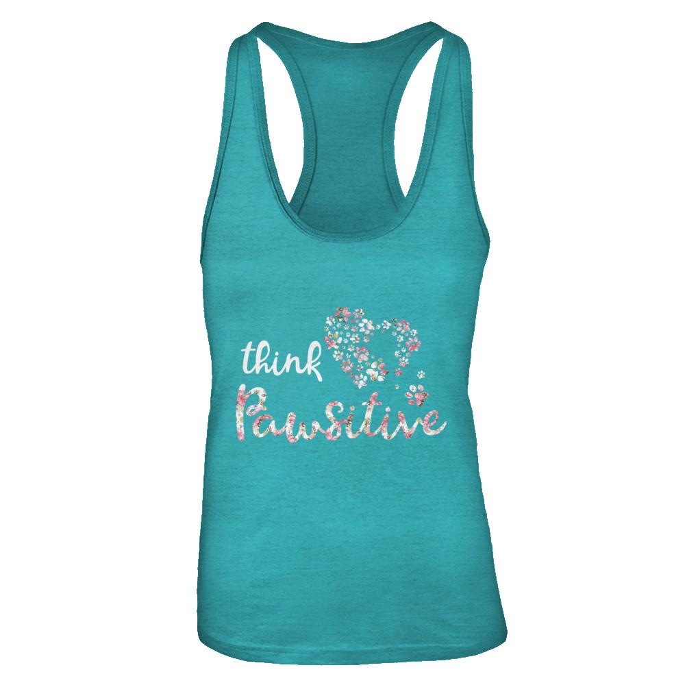 Think Pawsitive Paw Dog Cat Gifts-T-Shirt & Tank Top-Women's Ideal Racerback Tank-Tahiti Blue