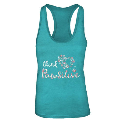 Think Pawsitive Paw Dog Cat Gifts-T-Shirt & Tank Top-Women's Ideal Racerback Tank-Tahiti Blue