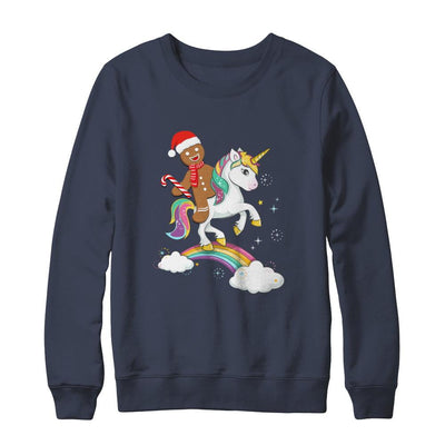Gingerbread Man Riding A Unicorn Christmas Xmas Gift-T-Shirt & Sweatshirt-Crewneck Sweatshirt-Navy