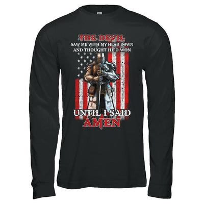 Knight American The Devil Saw Me With My Head Down Veteran-T-Shirt & Hoodie-Long Sleeve T-Shirt-Black