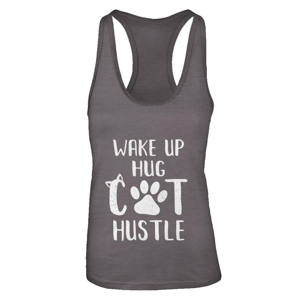 Wake Up Hug Cat Hustle Cats Lover Gift-T-Shirt & Tank Top-Women's Ideal Racerback Tank-Dark Grey
