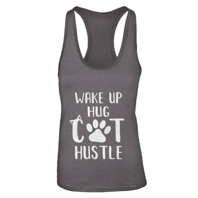 Wake Up Hug Cat Hustle Cats Lover Gift-T-Shirt & Tank Top-Women's Ideal Racerback Tank-Dark Grey