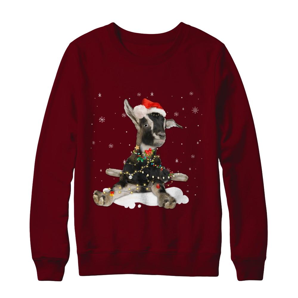 Goat With Santa Hat Lights Christmas-T-Shirt & Sweatshirt-Crewneck Sweatshirt-Maroon