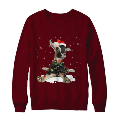 Goat With Santa Hat Lights Christmas-T-Shirt & Sweatshirt-Crewneck Sweatshirt-Maroon