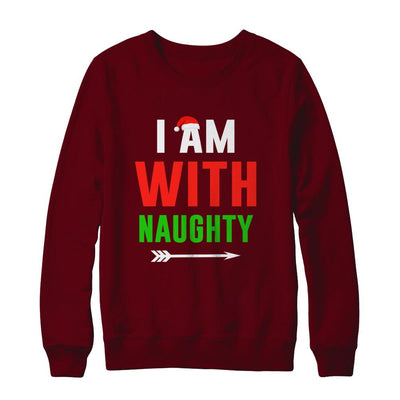 I'm With Naughty Matching Christmas Couples Pajamas-T-Shirt & Sweatshirt-Crewneck Sweatshirt-Maroon