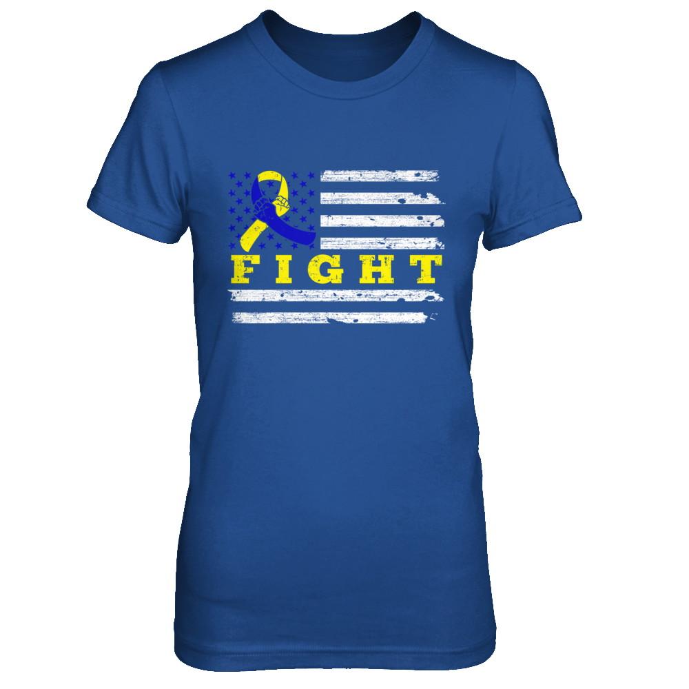 Fight Blue Yellow Ribbon US Flag Down Syndrome Awareness-T-Shirt & Hoodie-Women's T-Shirt-Royal