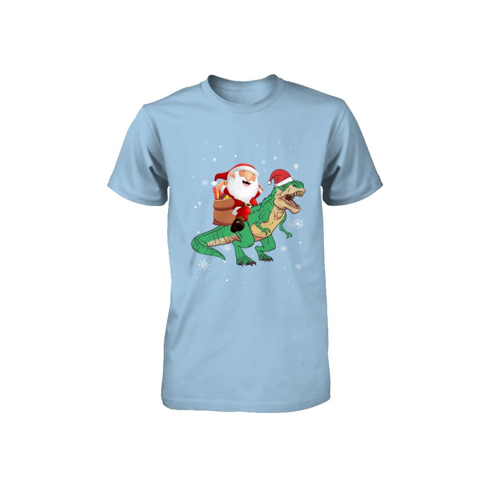 Christmas Santa Kids Dinosaur T-Rex For Boys Kids Youth-Youth Shirt-Toddler T-Shirt-Light Blue