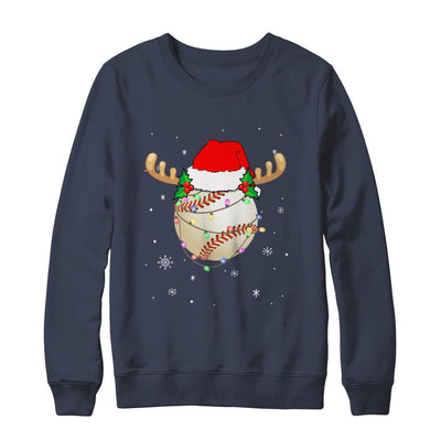 Santa Hat Baseball Reindeer Christmas Gifts-T-Shirt & Sweatshirt-Crewneck Sweatshirt-Navy
