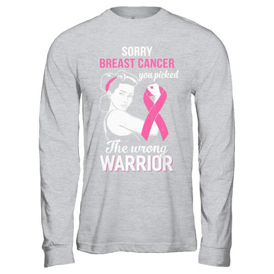 Sorry Cancer You Picked The Wrong Warrior Breast Cancer-T-Shirt & Hoodie-Long Sleeve T-Shirt-Sport Grey