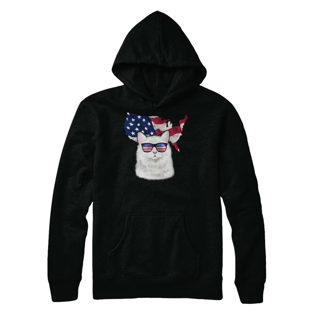 Funny Patriot Cat 4Th Of July American Flag-T-Shirt & Hoodie-Pullover Hoodie-Black