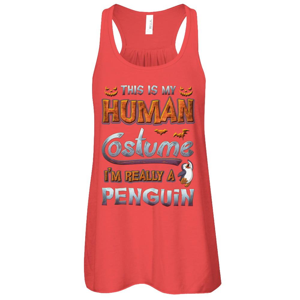 Penguin Halloween My Human Costume I'm Really A Penguin-T-Shirt & Tank Top-Women's Flowy Racerback Tank-Red