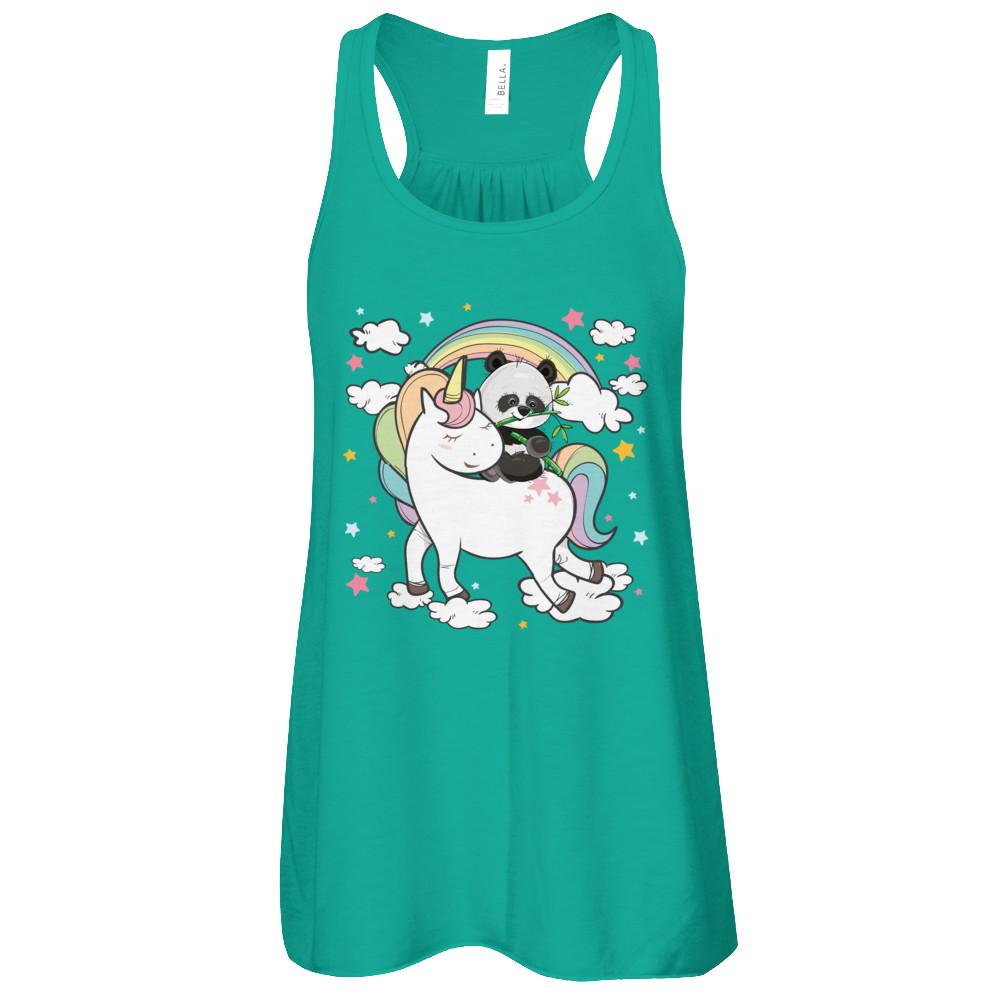 Panda Riding Unicorn-T-Shirt & Tank Top-Women's Flowy Racerback Tank-Kelly
