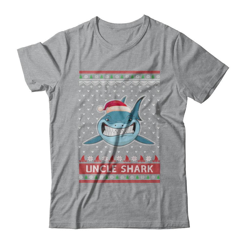 Santa Hat Uncle Shark Ugly Christmas Sweater-T-Shirt & Sweatshirt-Classic T-Shirt-Sport Grey