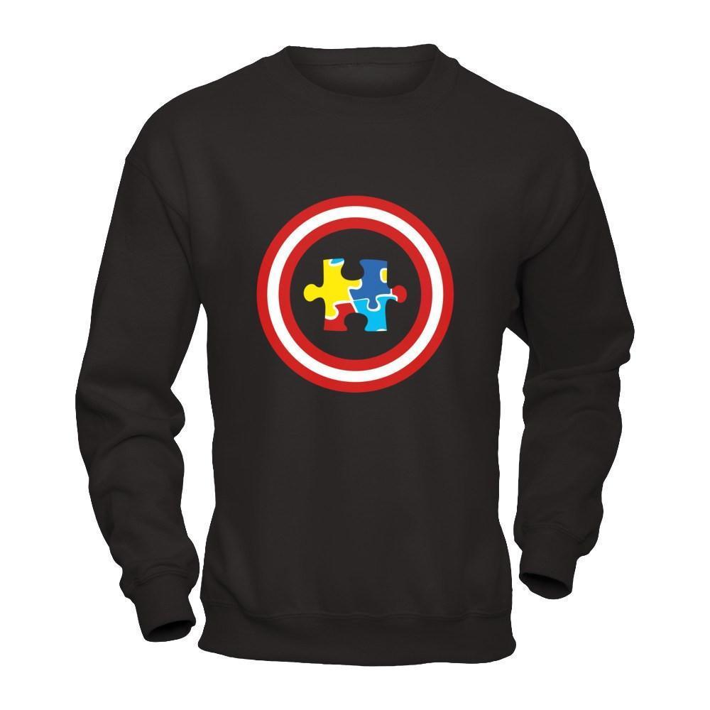 Captain Autism Awareness-T-Shirt & Hoodie-Crewneck Sweatshirt-Black
