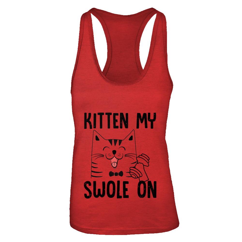 Kitten My Swole On Cat Fitness Gym-T-Shirt & Tank Top-Women's Ideal Racerback Tank-Red